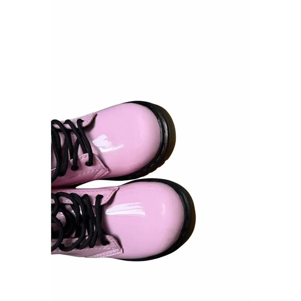 Dr. Martens Kids Girl Boots Patent Leather Lace Up Pastel Pink 10